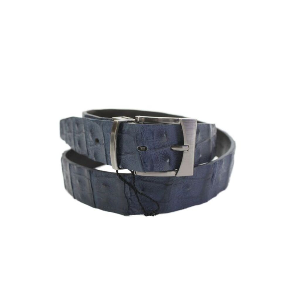 Bernini Mens Genuine American Alligator Silver Tone Buckle Belt Blue Size 42